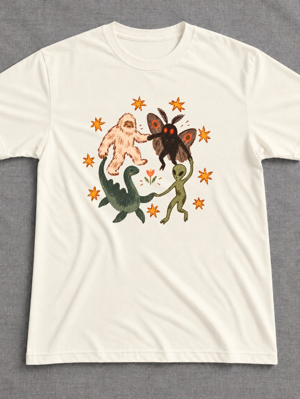 Gildan Cream Colorful Monster Circle Graphic Tee, Cute Halloween Tee